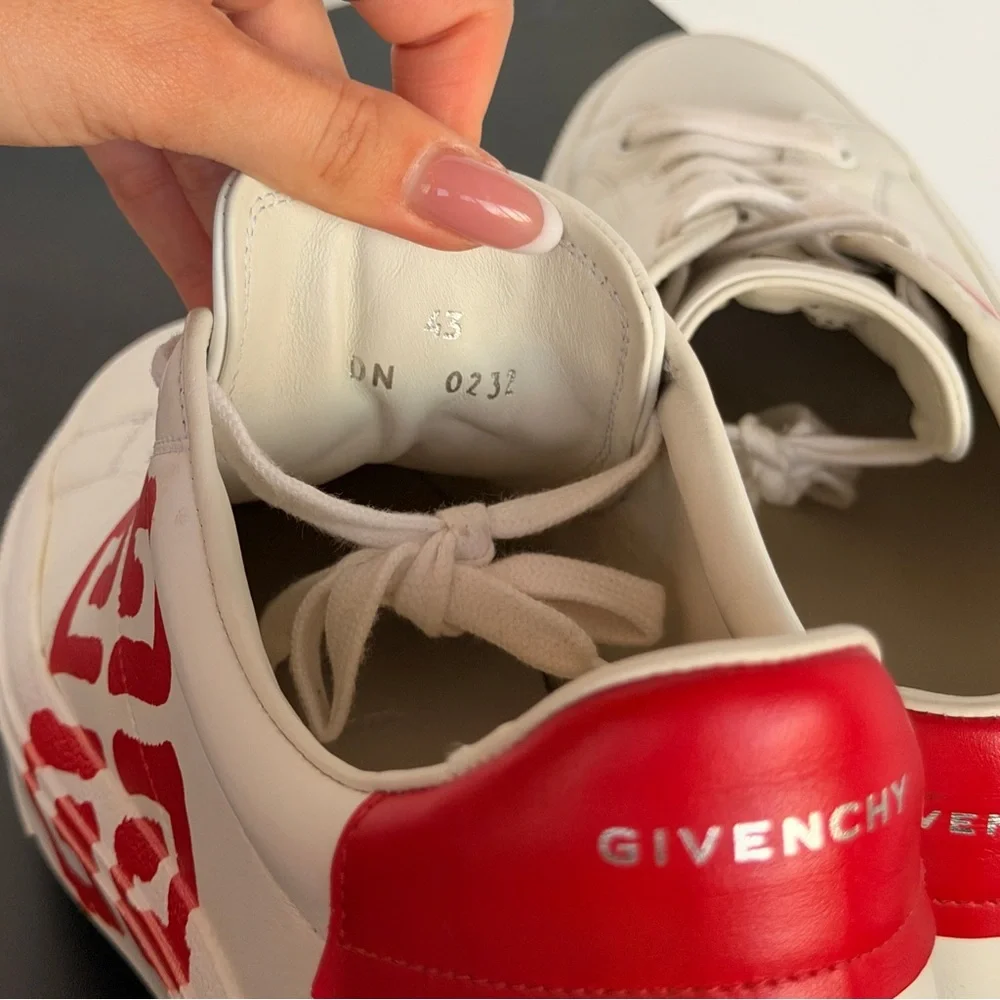 Givenchy Cream Leather Sneakers with Red Logo - Picture 5 of 7